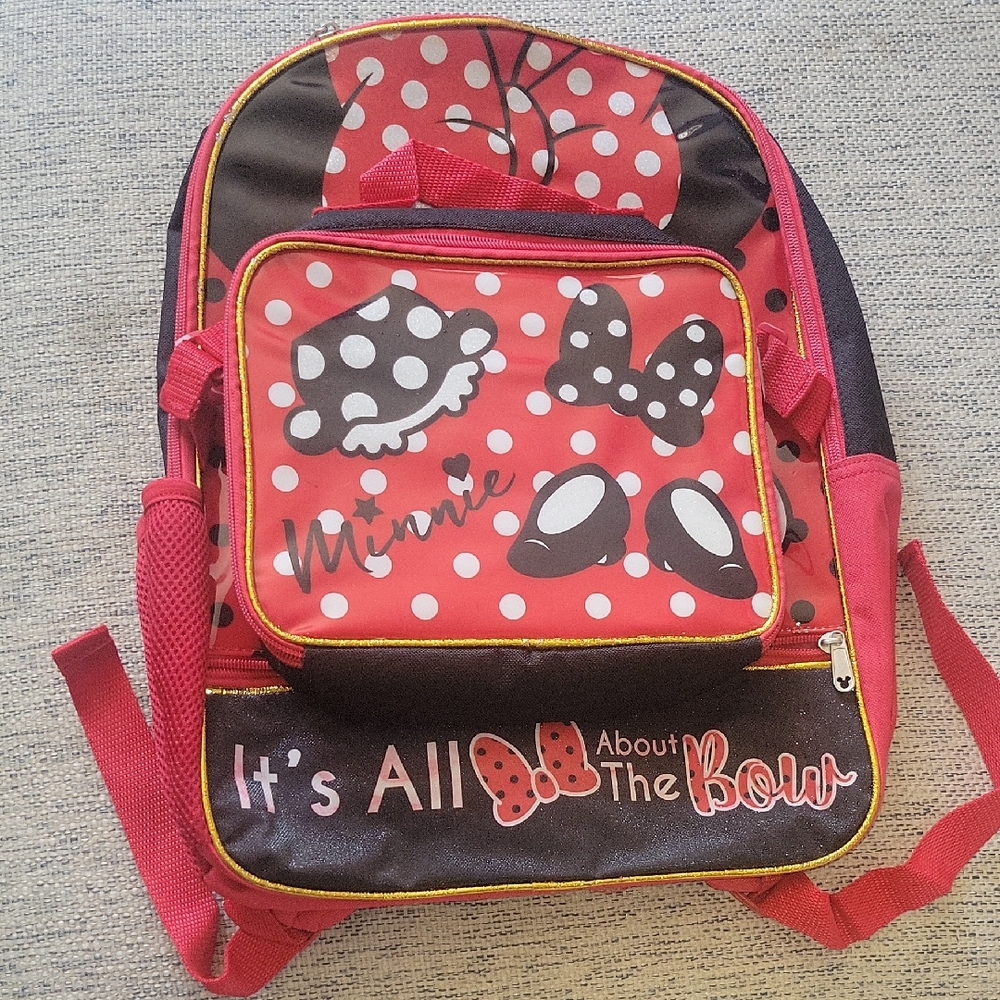 Backpack Minnie Mouse Polka Dot Matching Lunch Bag - Red and Black